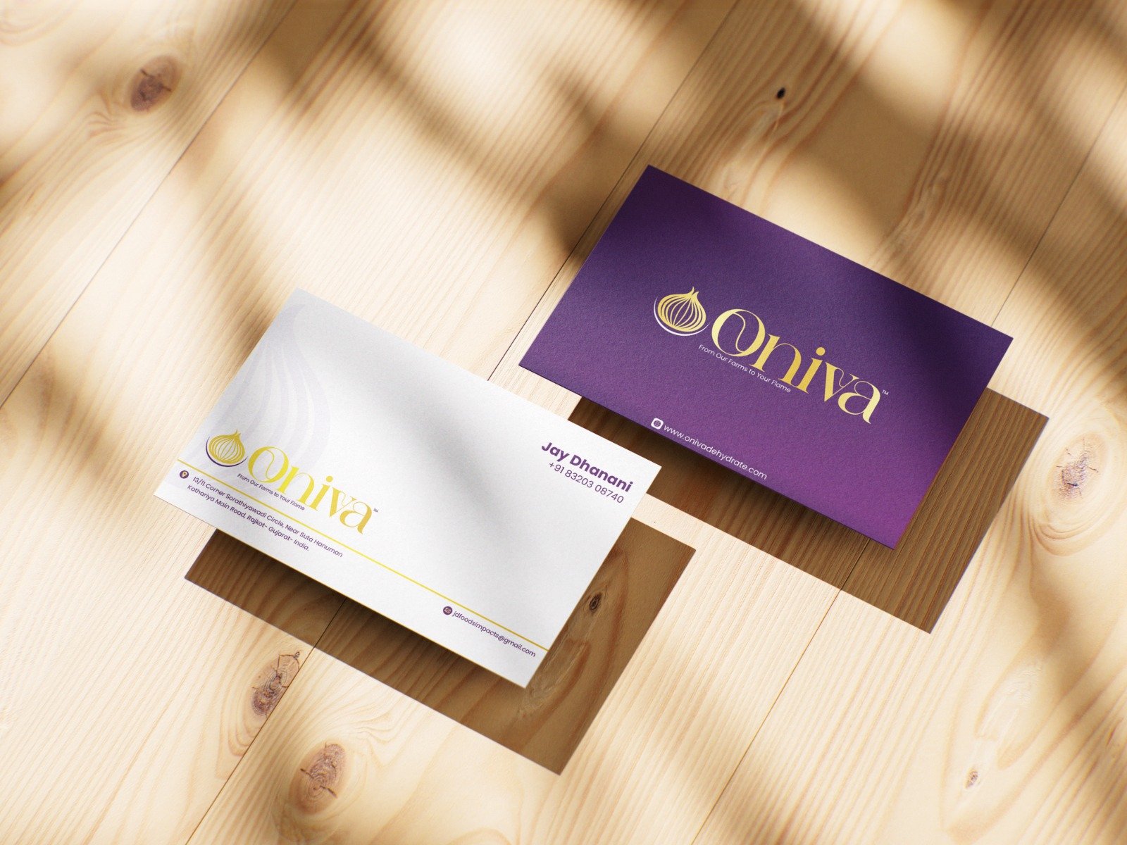 Oniva business cards — Jay Dhanani